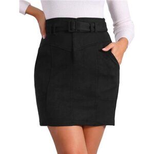 Faux Suede Skirt for Women Black